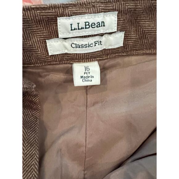LL Bean Brown Herringbone Brushed Cotton Flannel Dress Pants 16P - Picture 5 of 6